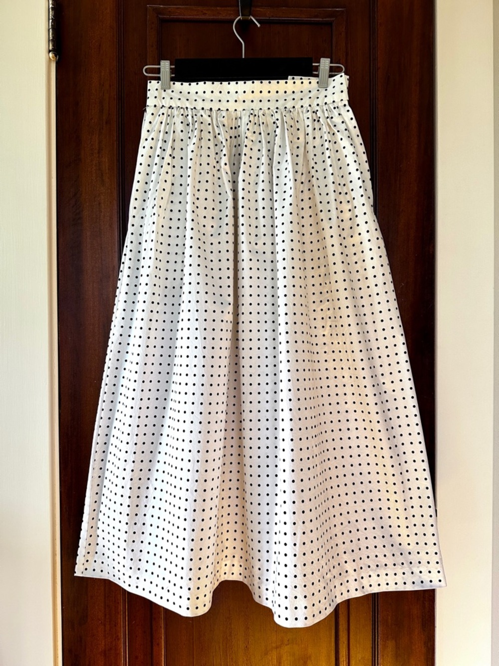 Classic White Polka Dot Midi Skirt